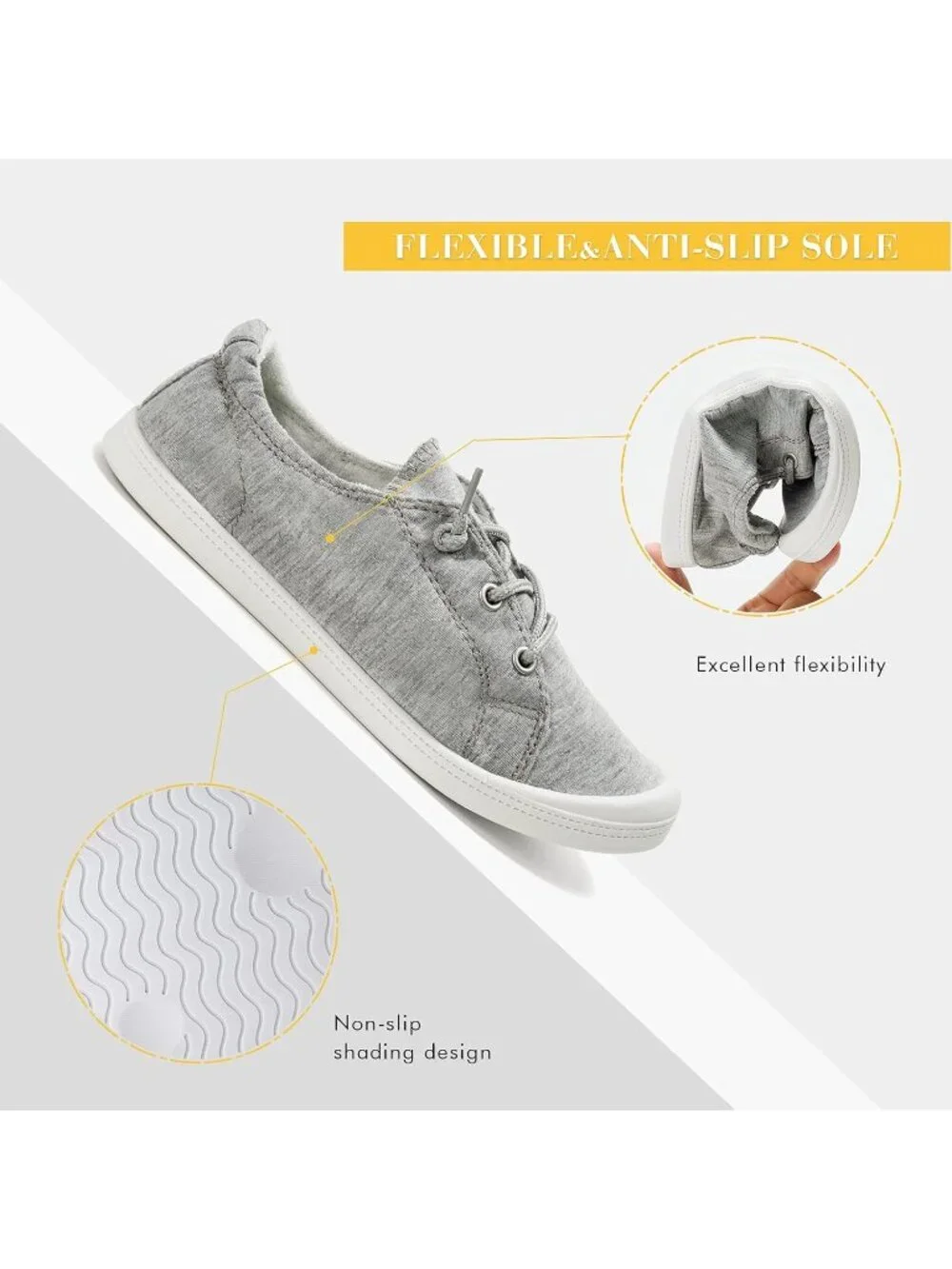 Women's Grey Canvas Comfortable Lace-Up Flat Breathable Walking Casual Sneakers